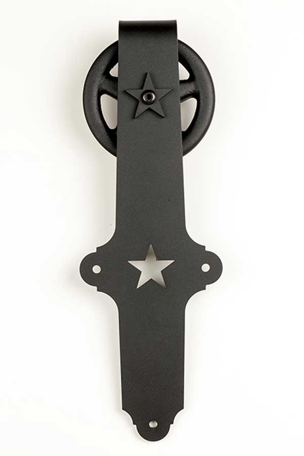 large metal hanger with star shaped cutout.